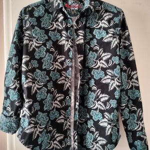 Robert Graham Black and Teal Floral Casual Shirt